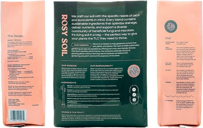 Rosy Soil Cactus & Succulent Potting Mix, 4qt, Pack of 2 | Organic Succulent Potting Soil, Chunky Fast Draining, Peat-Free, Root Boosting Mix, For AloeVera, Cacti, Indoor Succulents