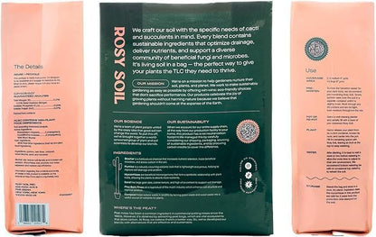 Rosy Soil Cactus & Succulent Potting Mix, 4qt, Pack of 2 | Organic Succulent Potting Soil, Chunky Fast Draining, Peat-Free, Root Boosting Mix, For AloeVera, Cacti, Indoor Succulents
