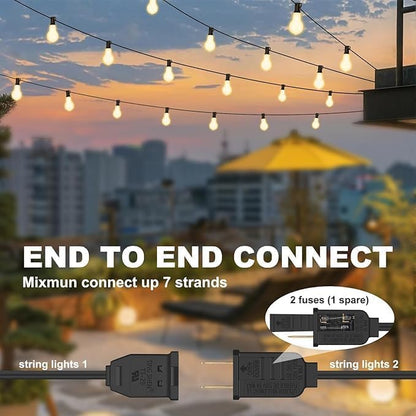 26FT Outdoor String Lights Waterproof with 17+2 Bulbs (1.5FT Bulbs Spacing), Remote & Dimmer, Commercial Patio String Lights with 3 Mode Light & Timing, 50PC Mounting Ties for Outside