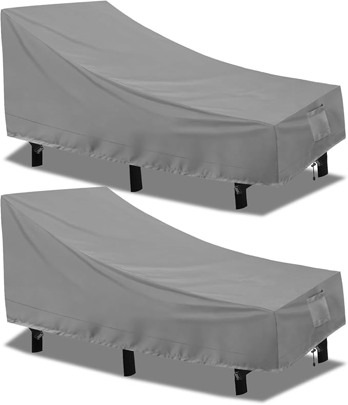 PureFit Outdoor Chaise Lounge Cover, Lounge Chair Covers Waterproof Patio Furniture Lounge Chair Cover, UV Resistant & Weatherproof, 2 Pack, 84" L x 32" W x 32" H Inches, Gray