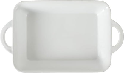Gibson Home Gracious Dining 2.5-Quart White Stoneware Baking Dish with Handles – 14.6 x 8.5-Inch Rectangular Oven Safe Casserole & Roasting Baker