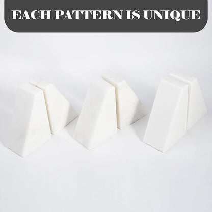 Karibiber Marble Book Ends Decorative, Unique Bookends for Shelves, White Stone Bookends Holds Heavy Books, Weighted Book Holder Stopper for Home Office Desk Bookshelf Decoration, Set of 2