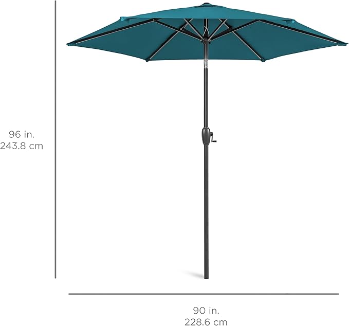 Best Choice Products 7.5ft Heavy-Duty Round Outdoor Market Table Patio Umbrella w/Steel Pole, Push Button Tilt, Easy Crank Lift - Cerulean