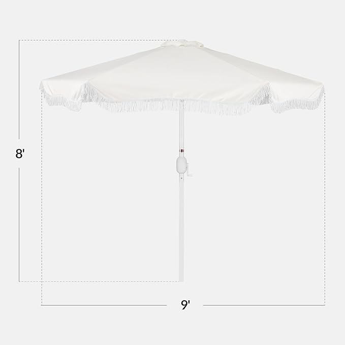 Best Choice Products 9ft Fringe Market Patio Umbrella – Outdoor Boho Tassel Sunshade for Table, Pool, Deck, Backyard – UPF50+, Easy Tilt, Heavy Duty Steel Pole & Ribs