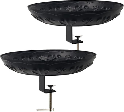 Deck Railing Bird Feeder Tray,Metal 11" Platform Bird Feeders Mesh Seed Tray for Outside/Balcony (Black-2 Pack)