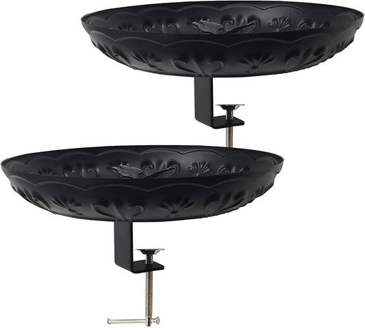 Deck Railing Bird Feeder Tray,Metal 11" Platform Bird Feeders Mesh Seed Tray for Outside/Balcony (Black-2 Pack)
