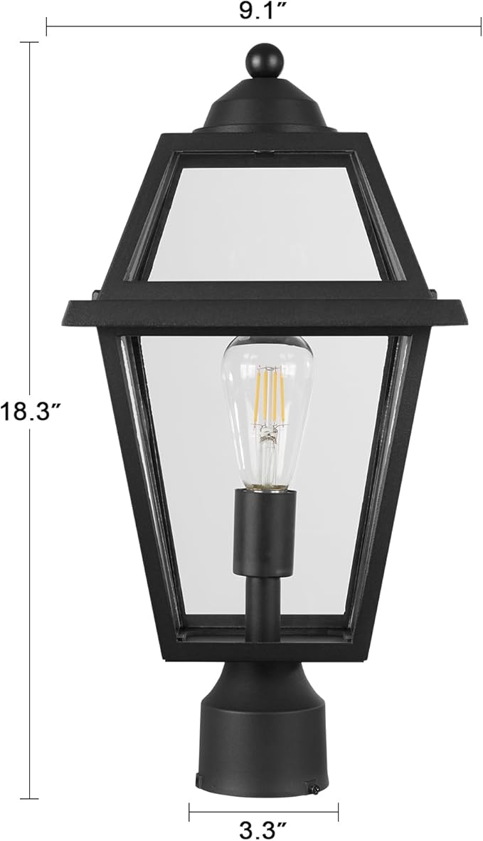 Large Outdoor Post Light Fixture, Colonial Exterior Pillar Lantern with Black Finish & Clear Glass, Vintage Pier Mount Pole Light Lamp for Garden, Backyard, Courtyard, Patio, Pathway, Walkway
