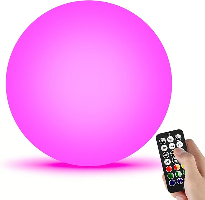 LOFTEK Solar Ball Lights with Ground Pile, RGB Colors Changing Floating Pool Ball Lights, IP65 Waterproof USB Rechargeable Solar Light for Outdoor Garden Pool Deco, 8-inch