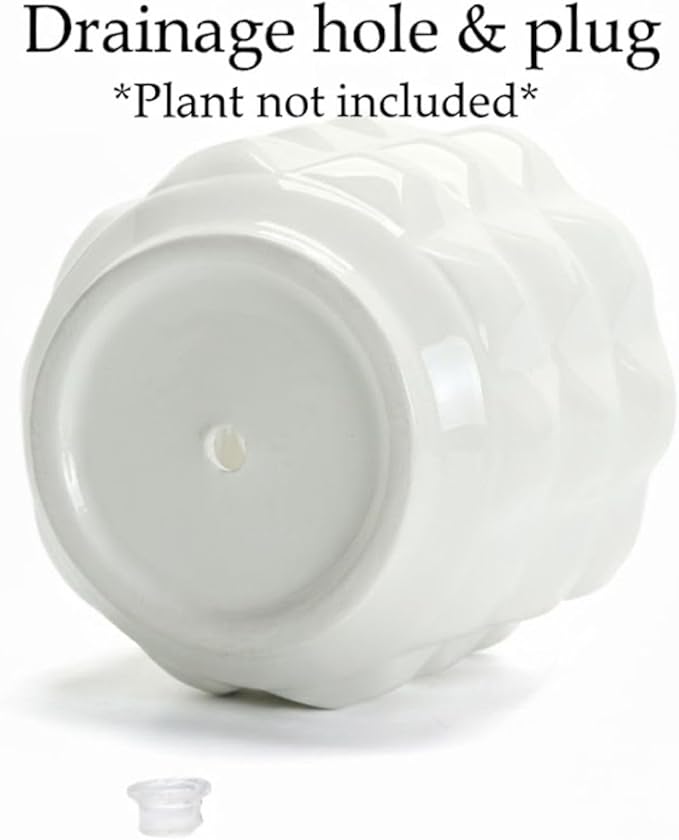 Ceramic Planter Pot with Drainage Hole, 4.5 Inch Dia, Indoor and Outdoor, Home Patio Garden, Plants Flower Succulent, 3D Patterned Round (White)