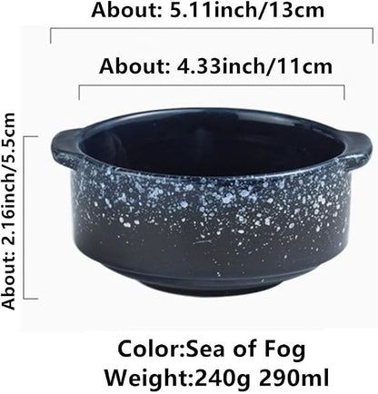 Ceramic Soup Bowls with Handles, Set of 4, 10oz, Microwave & Oven Safe, Soup Crocks for French Onion Soup, Chili, Pasta (Sea of Fog, 5 Inch)