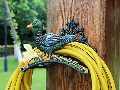 Garden Hose Holder Cast Iron Heavy Duty Water Hose Hanger, Outside Wall Mount, Solid Metal Decorative Rack/Organizer/Stand, Easy to Install, Hold Up to 50/75/100 ft (Hose holder - Duck)