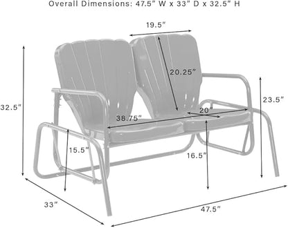 Crosley Furniture Ridgeland Retro Metal Outdoor Loveseat Glider, 2-Person Rocking Patio Bench for Porch, Navy Gloss