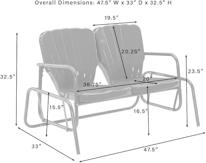 Crosley Furniture Ridgeland Retro Metal Outdoor Loveseat Glider, 2-Person Rocking Patio Bench for Porch, Bright Red Gloss