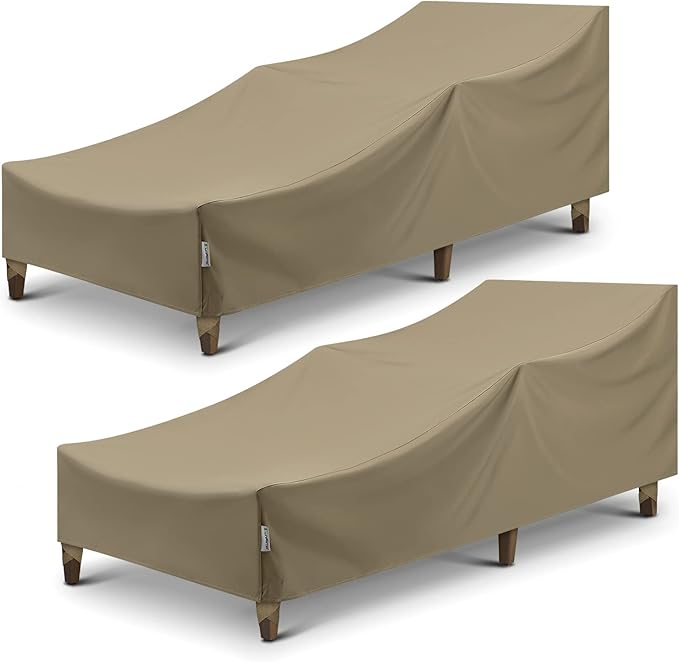 SunPatio Outdoor Chaise Lounge Covers, 2 Pack Patio Chaise Cover 84"L x 30"W x 24"H, Heavy Duty Waterproof Beach Chair Cover with Seam Taped, Helpful Air Vents, All Weather Protection, Taupe