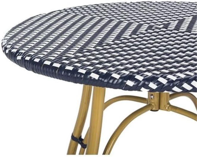 SAFAVIEH PAT4011A Outdoor Collection Kylie Navy and White Rattan Bistro Table