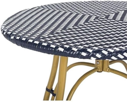 SAFAVIEH PAT4011A Outdoor Collection Kylie Navy and White Rattan Bistro Table
