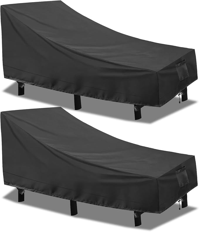 PureFit Outdoor Chaise Lounge Cover, Lounge Chair Covers Waterproof Patio Furniture Lounge Chair Cover, UV Resistant & Weatherproof, 2 Pack, 68" L x 30" W x 30" H Inches, Black