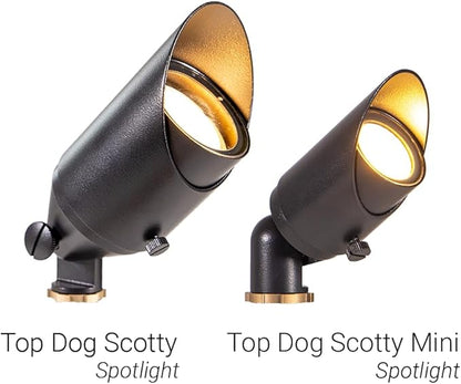 VOLT Top Dog Scotty 12V Cast Brass Mini Outdoor Spotlight (Black) with 4W 2700K Warm White 350 Lumen MR11 LED Bulb for Low Voltage Landscape Lighting of Yard, Lawn, Garden, Patio, Trees & House