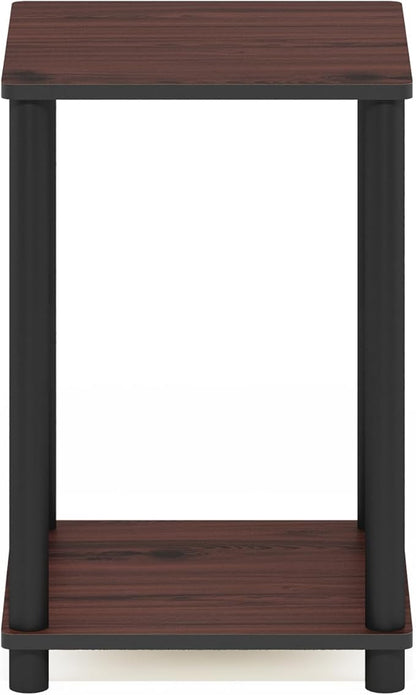 Furinno TURN-N-TUBE Side Table, 2-Tier Modern Square End Table with Open Shelf, Toolless Night Stand, Bedside Table, for Living Room, Bedroom, Dark Cherry