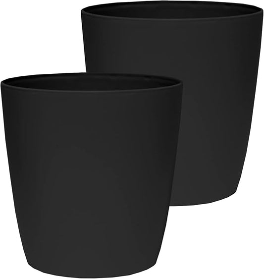 The HC Companies Aria Round Self-Watering Pot - Lightweight Plastic Planter for Herbs & More - Durable Plant Pots for Indoor Plants & Outdoor Plants (12" Matte Black, Pack of 2)