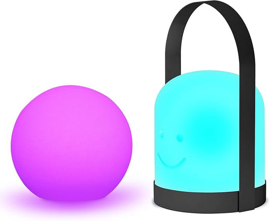 Mr.Go 6-inch LED Ball Light and Portable LED Table Lamp Bundle, Rechargeable, Remote Control, Dimmable 16 RGB Colors 4 Modes, Waterproof, Great as Night Light Mood Lamp Ambient Lighting Decorations