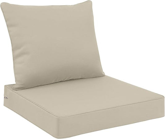 Favoyard Outdoor Seat Cushion Set 22 x 22 Inch Waterproof & Fade Resistant Patio Furniture Cushions with Removable Cover Deep Seat & Back Cushion with Handle and Adjustable Straps for Chair Sofa Couch