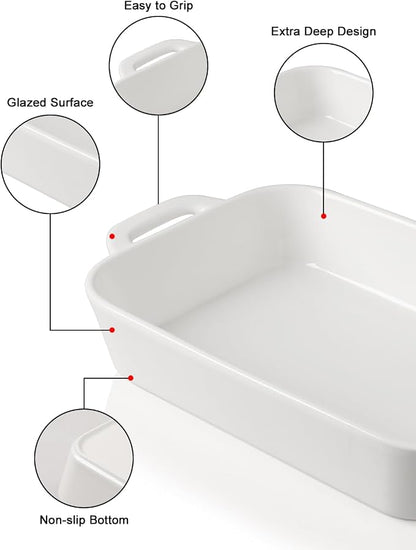 Sweejar Ceramic Bakeware Set, 9x13 Rectangular Baking Dish for Cooking, Kitchen, Cake Dinner, Banquet and Daily Use, Casserole Dishes for Oven Porcelain Baking Pans(White)
