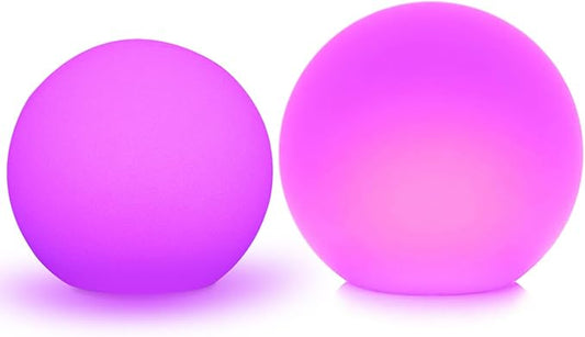Mr.Go 10-inch LED Ball Light and 12-inch LED Globe Light Bundle, Rechargeable, Remote Control, Dimmable 16 RGB Colors 4 Modes, Waterproof, Great as Night Light Mood Lamp Ambient Lighting Decorations