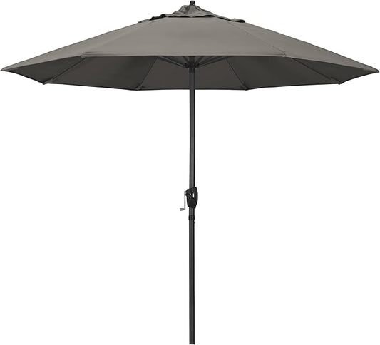 California Umbrella 9' Rd Aluminum Patio Umbrella, Crank Lift, Auto Tilt, Black Finish, 4yr Fade Warranty, Taupe