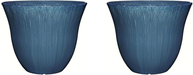 Classic Home and Garden Indoor/Outdoor Round Honeysuckle Resin Flower Pot Planter, Ocean Blue, 13" (Pack of 2)