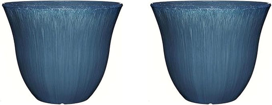 Classic Home and Garden Indoor/Outdoor Round Honeysuckle Resin Flower Pot Planter, Ocean Blue, 13" (Pack of 2)