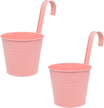 Hanging Planters Set of 2 - Small Modern Pink Outdoor Pots with Sturdy Hooks, Space-Saving Design for Patio, Garden, Balcony - Durable Weather-Resistant Plant Containers