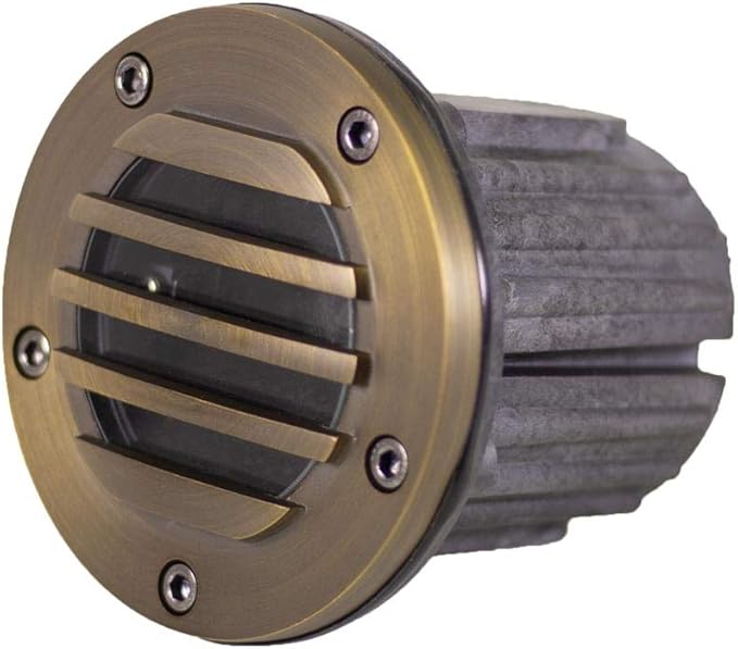 12V Brass In-Ground Well Light (Grated Top) with 5W 2700K Warm White MR16 LED Bulb for Low Voltage Landscape Lighting of Outdoor Pathway, Garden, Shrubs, Columns or Trees