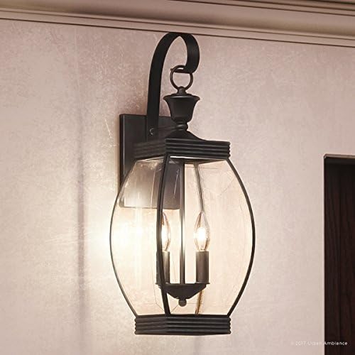 Urban Ambiance Luxury Colonial Outdoor Wall Light, Large Size: 21" H x 7.5" W, with Transitional Style Elements, Bowed Design, Gorgeous Dark Medieval Bronze Finish and Beveled Glass, UQL1171