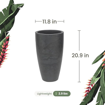 20.9" Tall Planter | Eco-Friendly, Durable, Lightweight | Indoor/Outdoor Use, All-Weather, Contemporary Design by Brazilian Artisans - Black