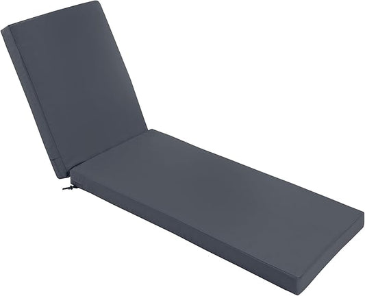 Chaise Lounge Cushions Outdoor - Waterproof and Fade Resistant Sun Lounger Replacement Cushions - Patio Lounger Pads with Removable Cover for Pool, Deck, Lawn, 80 x 26 x 3 Inch, Dark Grey