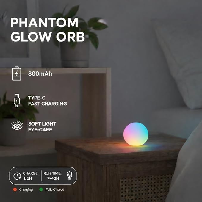 2 Pack 3-inch Smart Sphere Night Light, Rechargeable LED Ball Lights, 16 RGB Color Change Mood Lighting, Waterpro Battery Ideal for Pool Bedroom Kids Room Party and Holiday Ambient Lighting