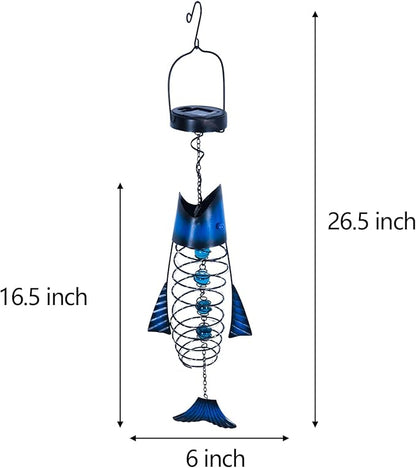 HONGLAND Patio Deals Solar Lanterns Outdoor Waterproof, Fish Lantern Lights, Metal Hanging Garden Decor for Patio & Yard, Gifts for Fishermen, Warm White LED Home Decoration