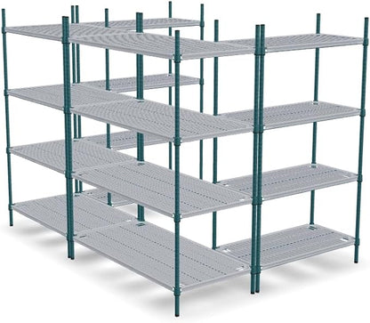 NSF 7' x 5' Walk-in 4-Tier Shelving Unit Kit with Drop Mat Shelf Liner, Commercial Storage Rack Unit, Organizer Shelves System Kit, Heavy Duty Racking for Storage, Shelving Kits (Green Epoxy)