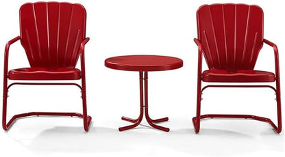 Crosley Furniture Ridgeland 3-Piece Outdoor Chair and Side Table Set, Retro Metal Bistro Patio Sets for Deck, Red