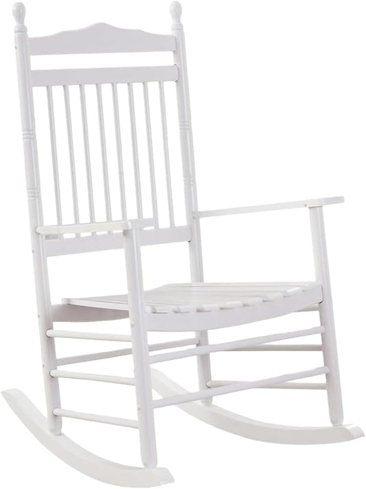 Outdoor Patio Wooden Rocking Chairs White Rockers for Adults for Porch, Lawn, Living Room, Indoor, Outside