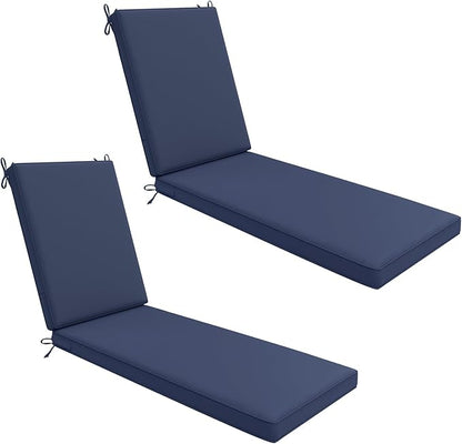 AAAAAcessories Outdoor Chaise Lounge Cushions, Waterproof, Fade-Resistant Patio Furniture Replacement Cushions, 72" x 21" x 3", Set of 2, Navy Blue