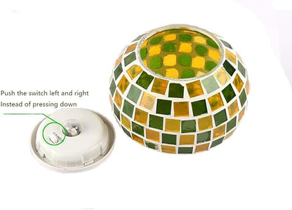 Solar Glass Ball Light Mosaic Jar Lights,Color Changing Globe Table Lamp Waterproof LED Night Light for Garden Patio Party Yard Outdoor Indoor Decorations (Yellow & Green Square)