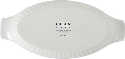 Gibson Home Gracious Dining Oval Au Gratin Baking Dishes, 4-Piece Set – 9 oz Oven Safe Banana Split Bowls, Ceramic Small Casserole Dishes with Handles, Microwave & Dishwasher Safe Mini Bakeware, White