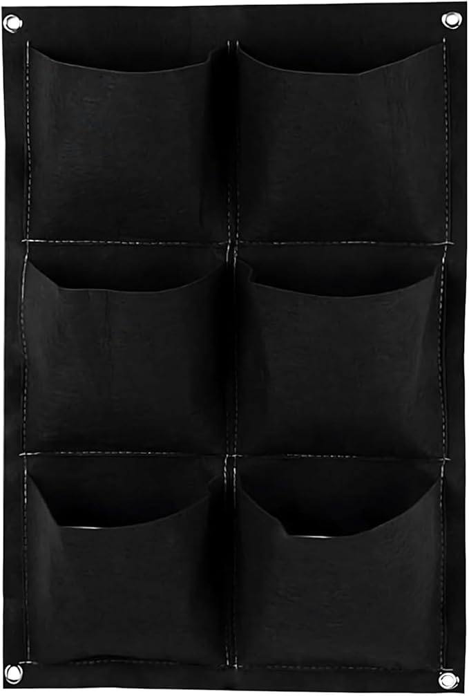 WFIST Vertical Hanging Planter Bag, Breathable Felt Wall Garden Planter with Metal Grommets, Indoor/Outdoor Space-Saving Herb & Flower Growing Pouch (6-Pocket)