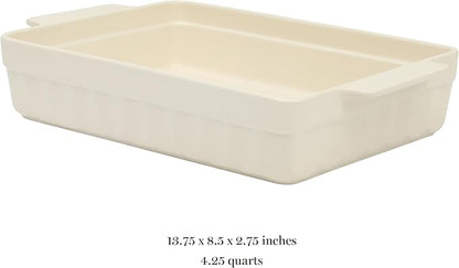 Martha Stewart Broadbrook Ceramic Bakeware, 13x9 Inch Rectangular Baking Dish with Handles, Cream Glazed Stoneware for Casseroles, Lasagna, Roasts & Desserts, Oven & Dishwasher Safe