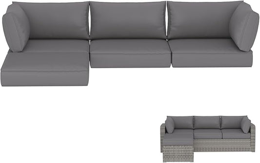HOMREST Outdoor Couch Cushions 9-Piece Set – Water Repellent Patio Furniture Replacement Cushions for 4-Seat Rattan Wicker Sectional Conversation Set – Includes Seat & Back Cushions,Gray