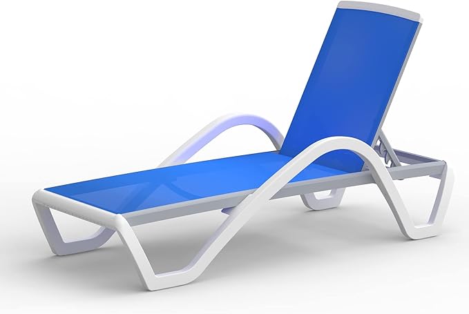 Domi Outdoor Lounge Chair, Aluminum Patio Chaise Lounge with 5 Position Adjustable Backrest and Wheels, All Weather Reclining Chair with Armrest for Patio, Yard,Balcony,Poolside (Blue)
