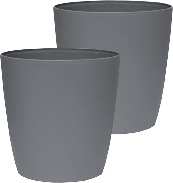 The HC Companies Aria Round Self-Watering Pot - Lightweight Plastic Planter for Herbs & More - Durable Plant Pots for Indoor Plants & Outdoor Plants (6" Warm Gray, Pack of 2)