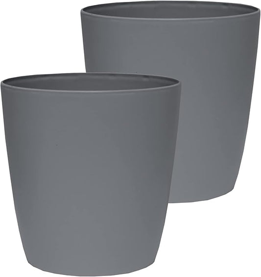 The HC Companies Aria Round Self-Watering Pot - Lightweight Plastic Planter for Herbs & More - Durable Plant Pots for Indoor Plants & Outdoor Plants (10" Warm Gray, Pack of 2)